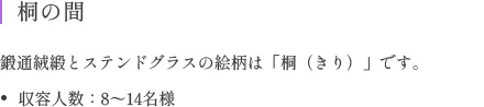 桐の間 鍛通絨緞とステンドグラスの絵柄は「桐（きり）」です。
